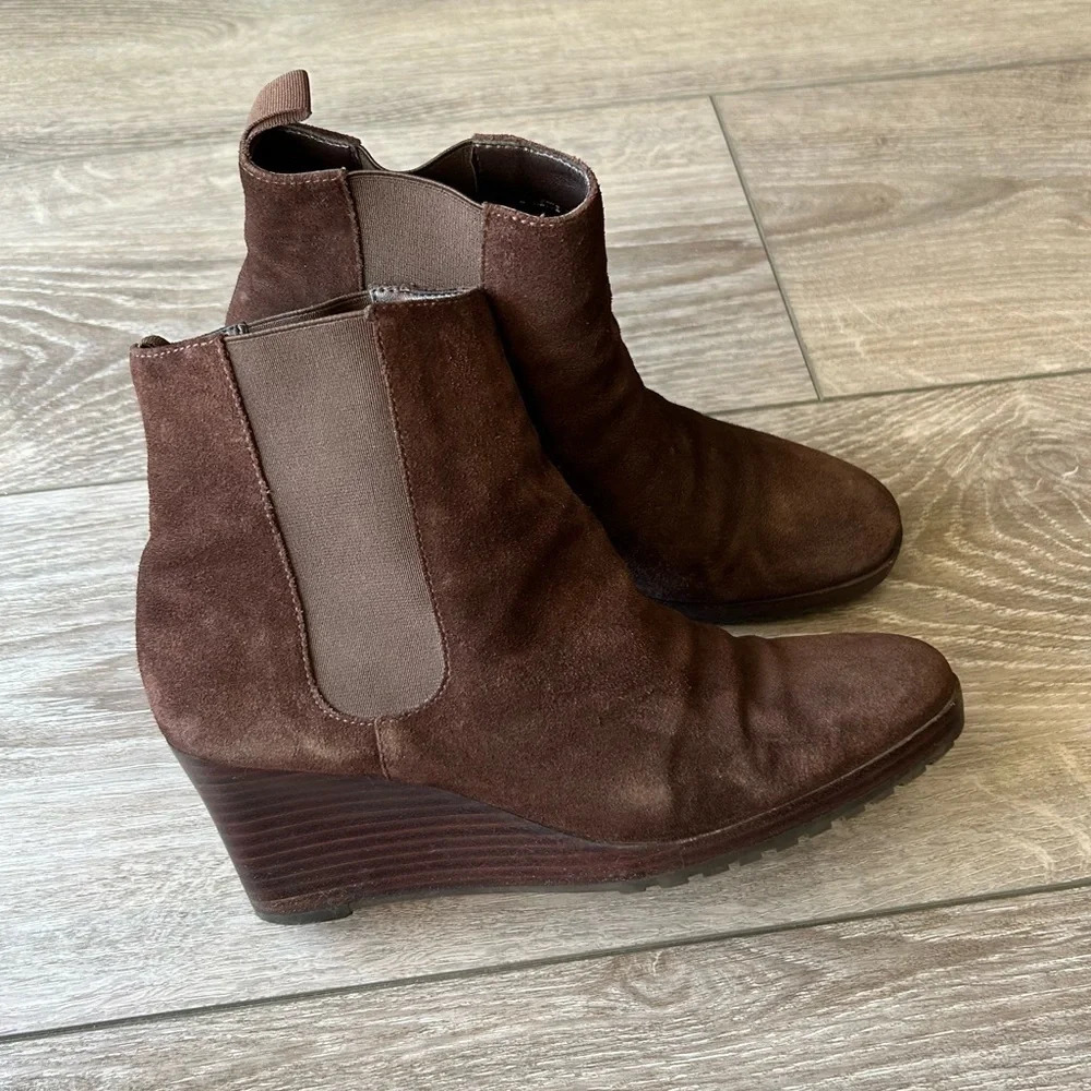 Ralph Lauren Brown Suede Leather  Wedge Ankle Boots